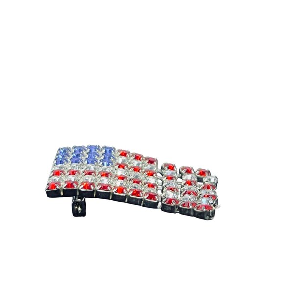 Silver Tone With Red, Clear And Blue Rhinestones Articulating Flag Brooch (5588) - Picture 2 of 5